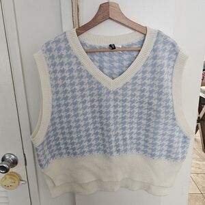 Blue And White Houndstooth Sweater Vest